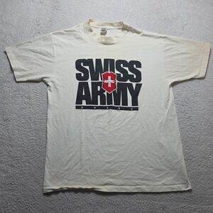 Vintage 1990s Swiss Army Tactical Embroidered Single Stitch White Shirt Men's XL